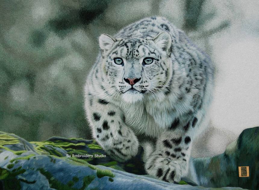 snow leopard silk embroidery