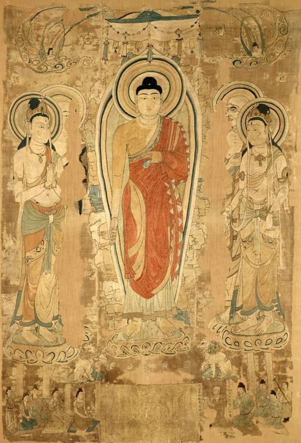 chinese silk embroidery in tang dynasty depicting Siddhartha Gautama Preaching
