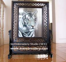 double sided embroidery white tiger