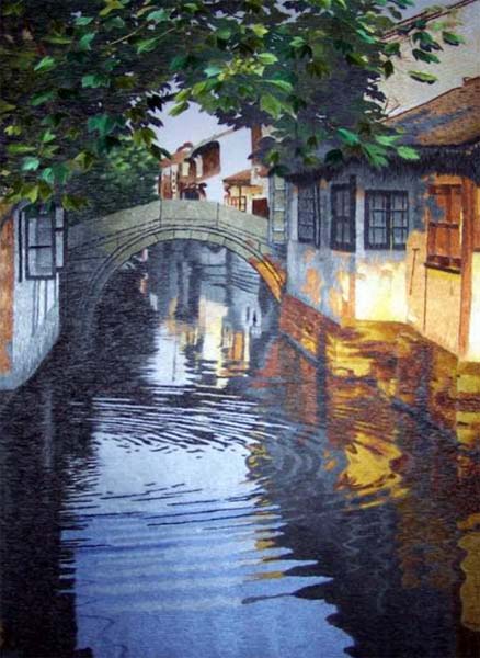 chinese silk embroidery water town