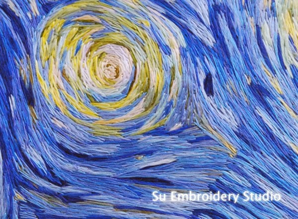 closeup of silk embroidery 'starry night'