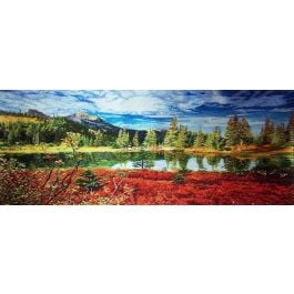 Autumn Lake with trees surrounded, silk hand embroidered 