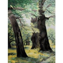 silk hand embroidery painting 'oak trees'