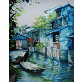 waterside village, Chinese silk embroidery art