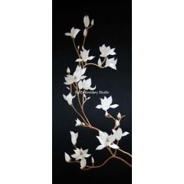 white magnolia in black background, a silk hand embroidered picture from Suzhou China