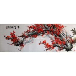 red plum blossoms, a chinese silk embroidery painting hand embroidered with silk threads