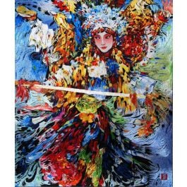 Chinese silk embroidery portrait Mu Guiying, the female warrior in Peking Opera costume, all hand embroidered with silk threads from Su Embroidery Studio, Suzhou