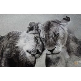 two lions close to each other, masterpiece chinese silk embroidery by Su Embroidery Studio