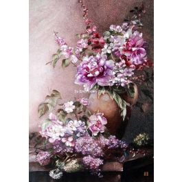 hand embroidered Flowers in a Vase with silk threads, by embroidery artists from Su Embroidery Studio, Suzhou China 