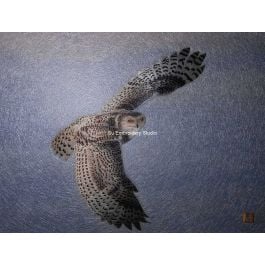 Chinese silk embroidery painting Snowy Owl, all hand embroidered with silk threads by embroidery artist from Su Embroidery Studio, Suzhou China