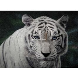 White Tiger, a silk embroidery painting by Chinese embroidery artist from Su Embroidery Studio, all hand embroidered with silk threads