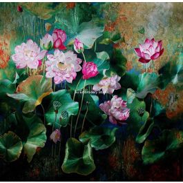 blooming lotus flowers, a Chinese silk embroidery painting hand embroidered with silk threads by embroidery artist from Su Embroidery Studio, Suzhou China