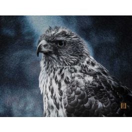 a silk embroidered hawk, handmade with silk threads by embroidery artists from Su Embroidery Studio, Suzhou China