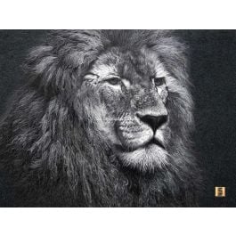 profile of lion, hand embroidered with silk threads, by embroidery artist from Su Embroidery Studio, Suzhou China