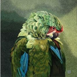 a green parrot, Chinese silk embroidery painting alll hand embroidered with silk threads by Su Embroidery Studio
