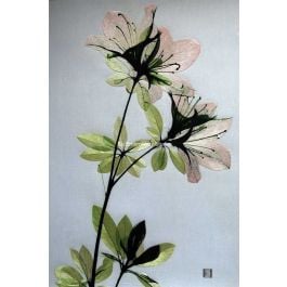 pink lily flowers with green leaves, a Chinese silk embroidery painting by Su Embroidery Studio