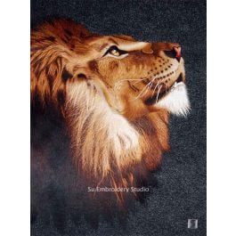profile of lion, hand embroidered with silk threads by embroidery artists from Su Embroidery Studio, Suzhou China
